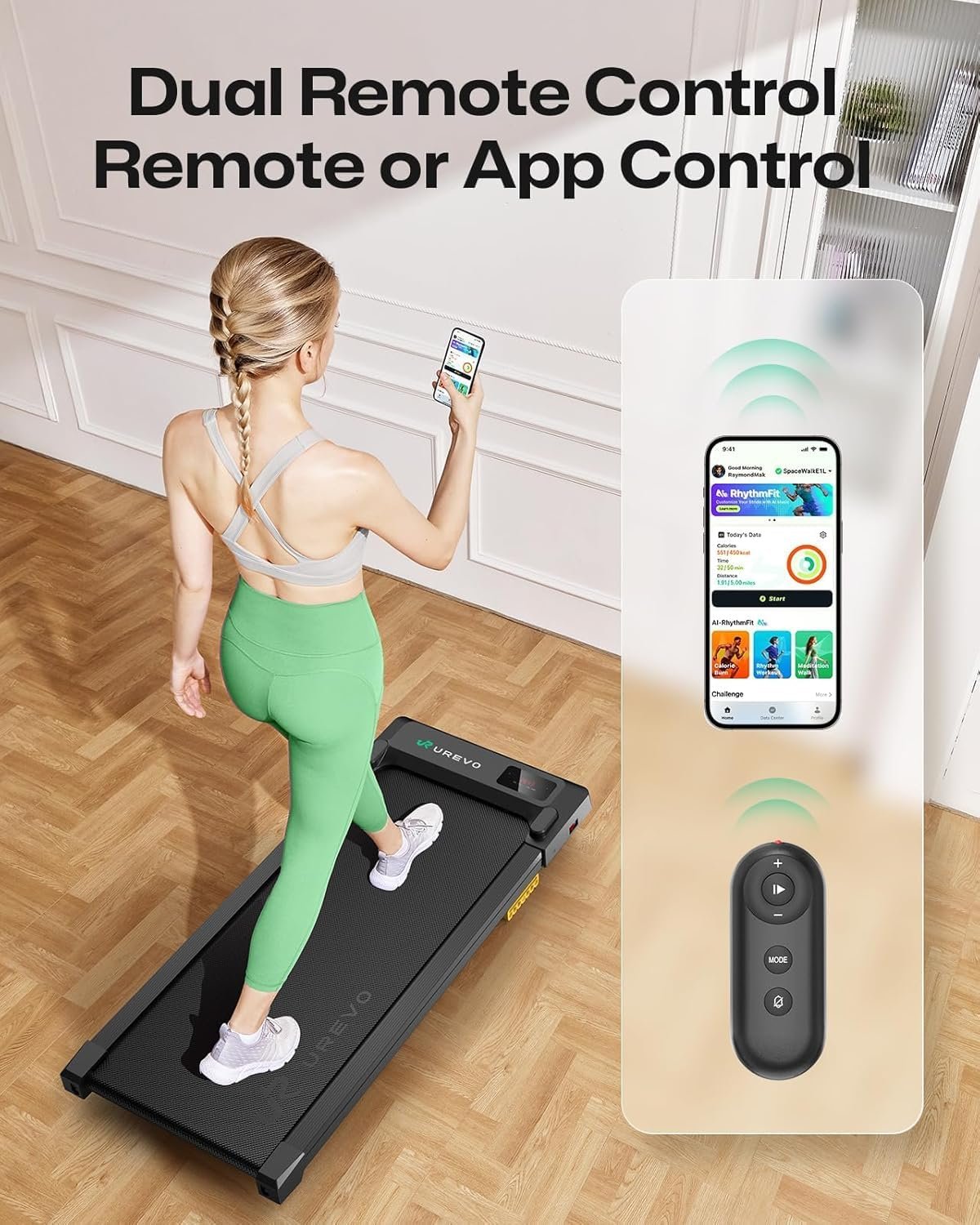 UREVO Smart Walking Pad, Standing Desk Treadmill with Double Shock Absorption, Quiet Operation, Workout APP with Track Insights and MIIT Mode, Plug and Play, Remote or APP Control for Home Office - Image 2