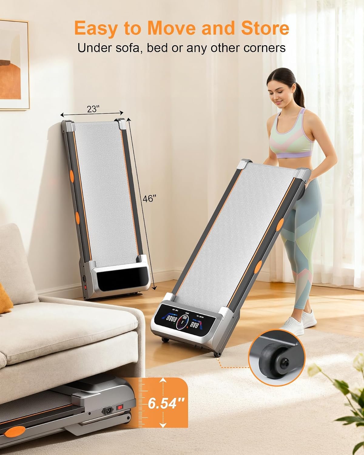 Walking Pad Treadmill with 15% 12-Level Auto Incline & UI Screen, Trisomy 3.5HP Foldable Under Desk Treadmill with Bluetooth Speaker, Portable Treadmills for Home Office 450LBS, Remote, RGB Light - Image 7