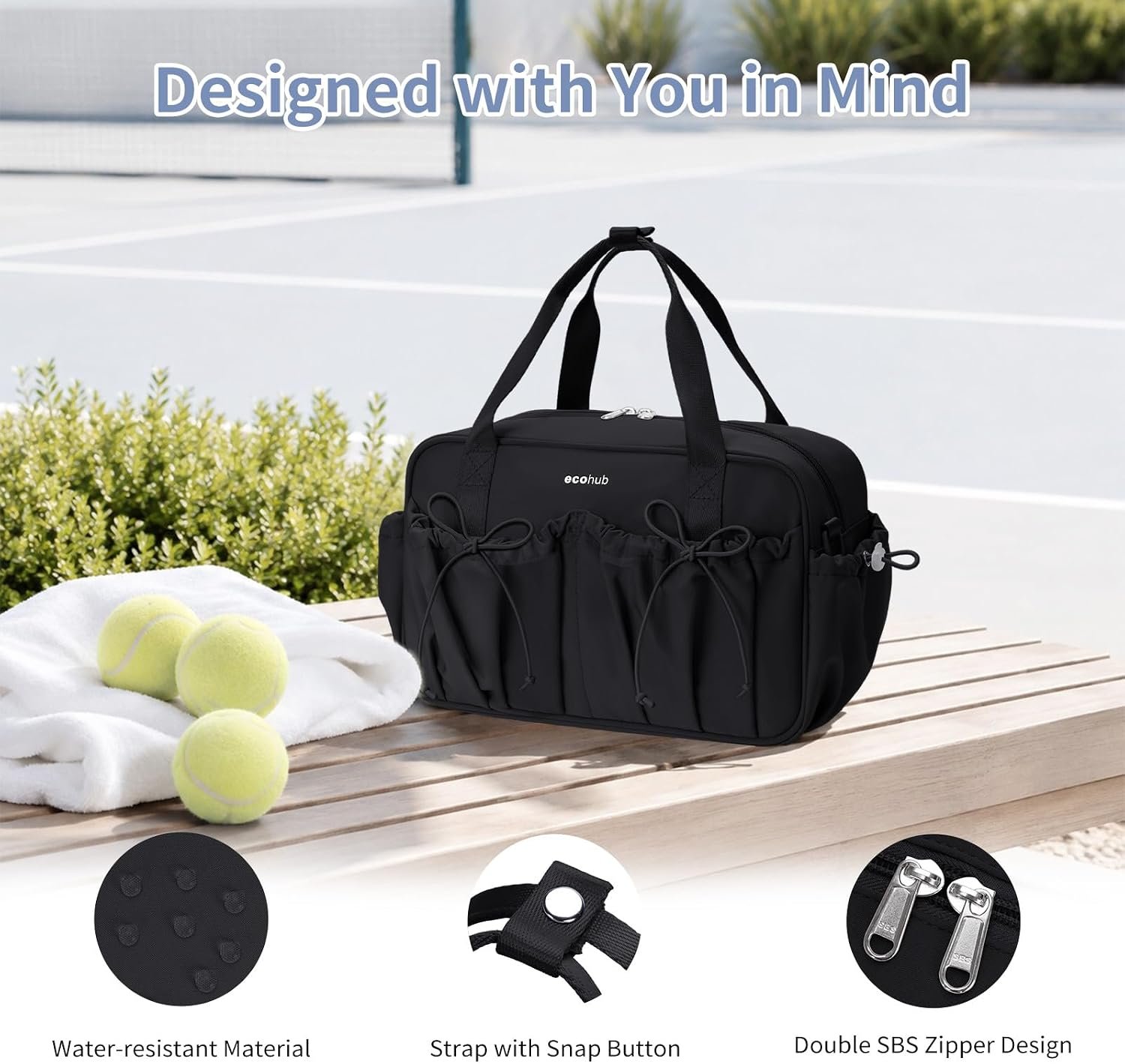 ECOHUB Small Gym Bag for Women, Mini Duffle Bag with Wet Compartment Black - Image 4