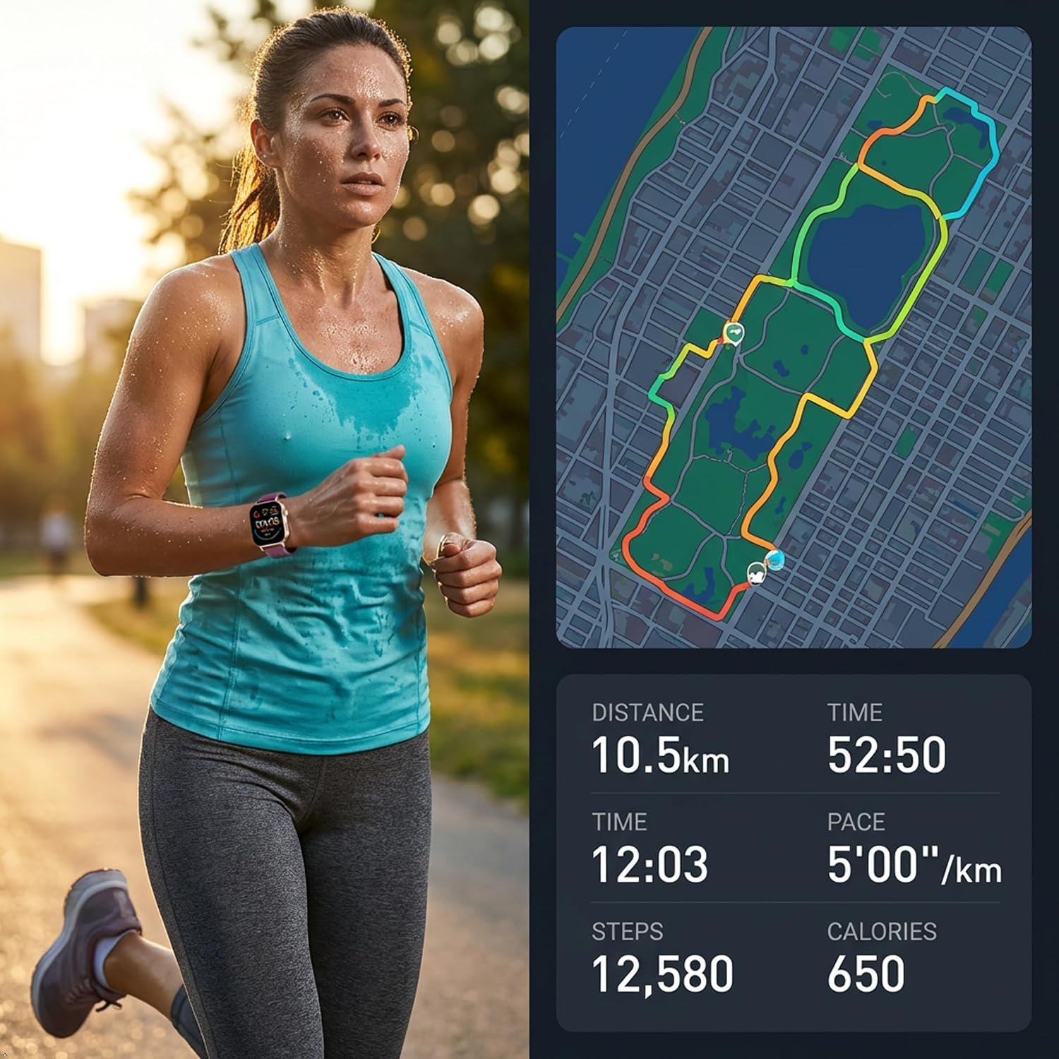 Built-in GPS Distance Tracking Watch for Men and Women, Average Pace Running & Swim Watch, Waterproof, Long Battery Life(Gold) - Image 2
