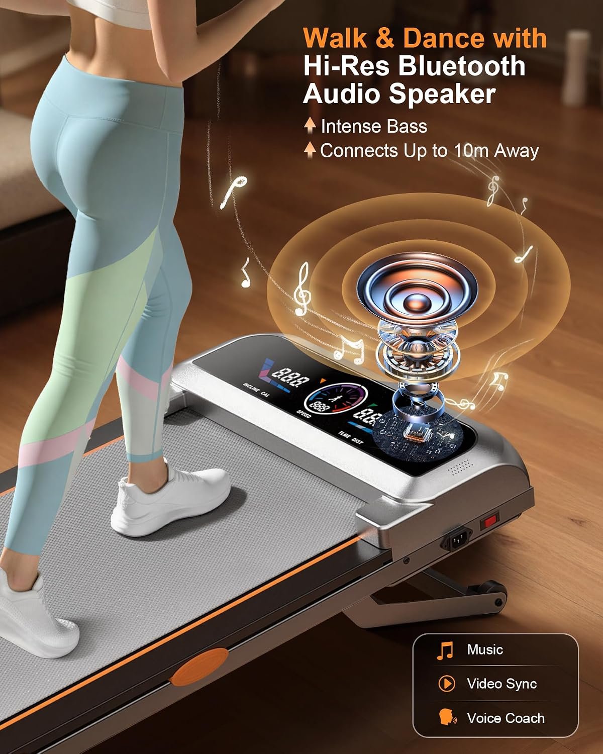 Walking Pad Treadmill with 15% 12-Level Auto Incline & UI Screen, Trisomy 3.5HP Foldable Under Desk Treadmill with Bluetooth Speaker, Portable Treadmills for Home Office 450LBS, Remote, RGB Light - Image 3