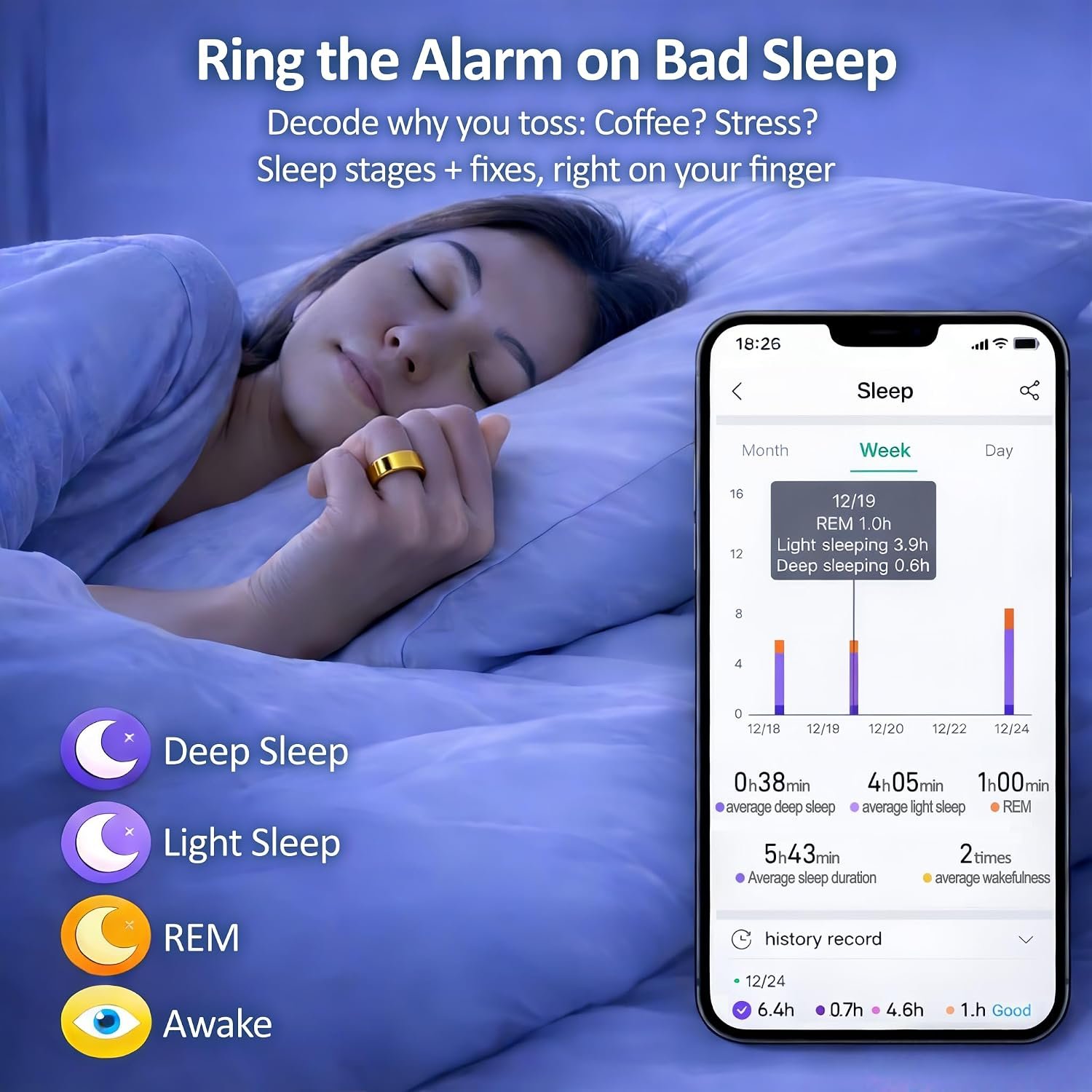 Smart Ring Health & Fitness Tracker for Men & Women, Heart Rate, SPO₂, Sleep & Activity Monitoring, IP68 Waterproof, Long Battery Life, Family Care Mode, No Subscription Fee (Gold, 9) - Image 6