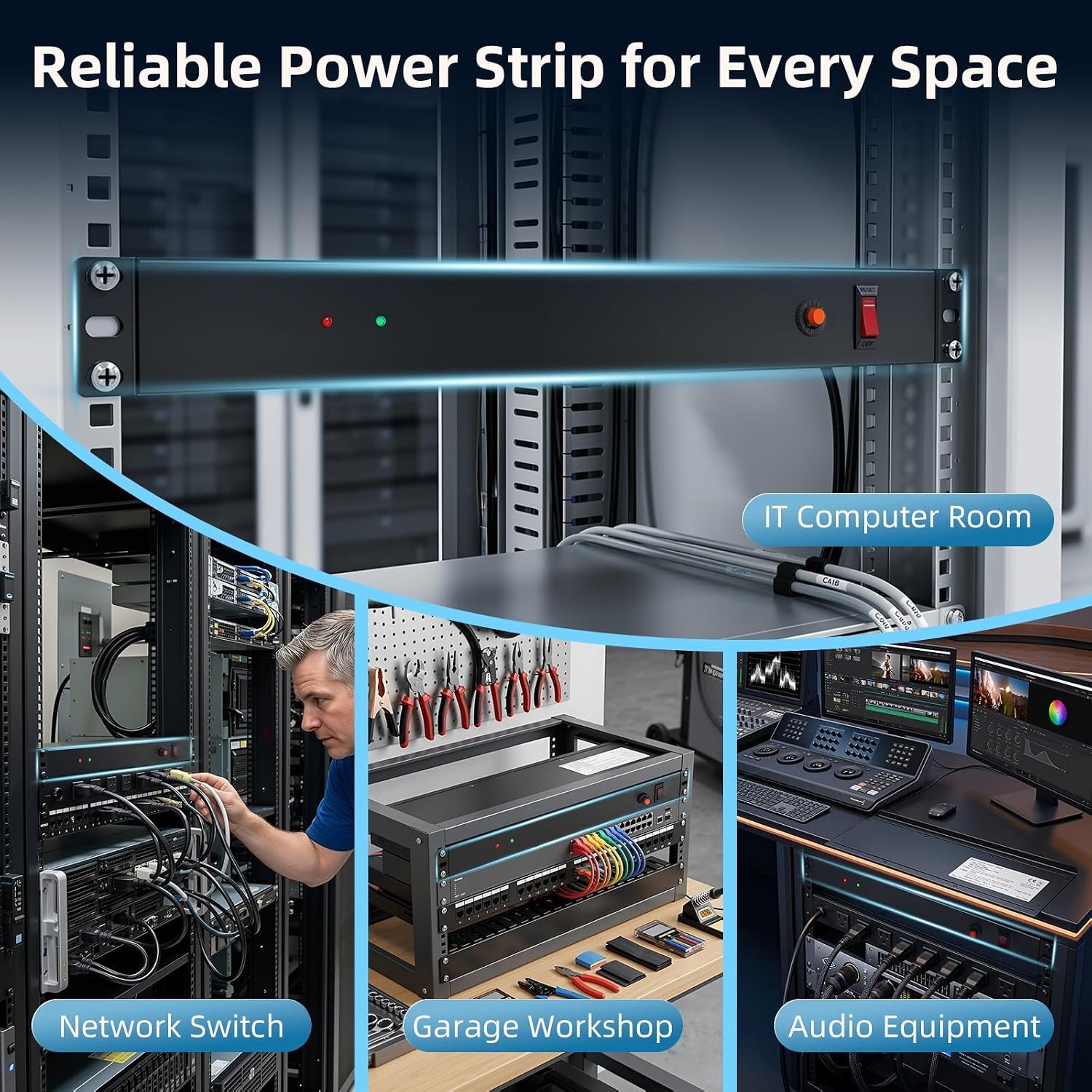 8 Outlet 1U Rack Mount PDU Power Strip 2000J Surge - Image 5