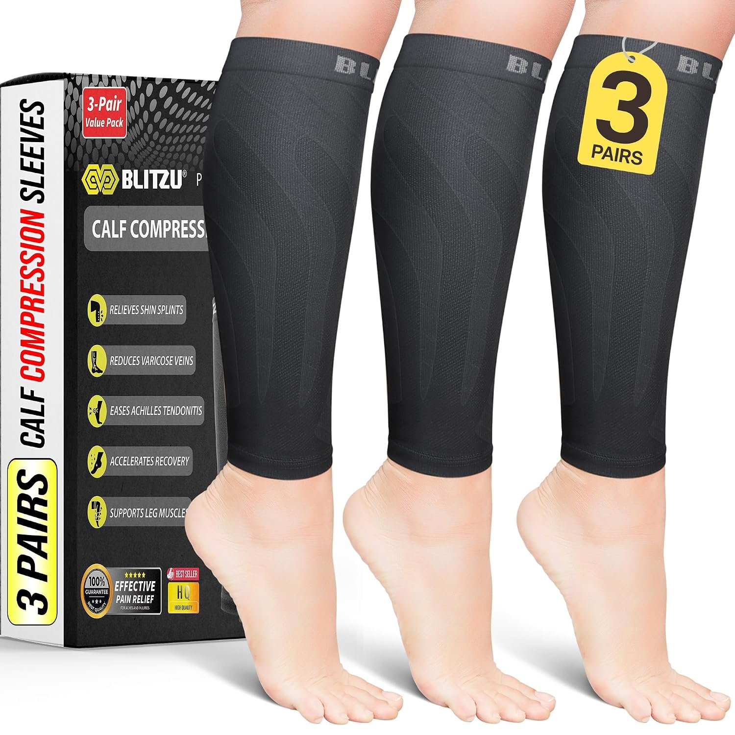 BLITZU Calf Compression Sleeves, 3 ...