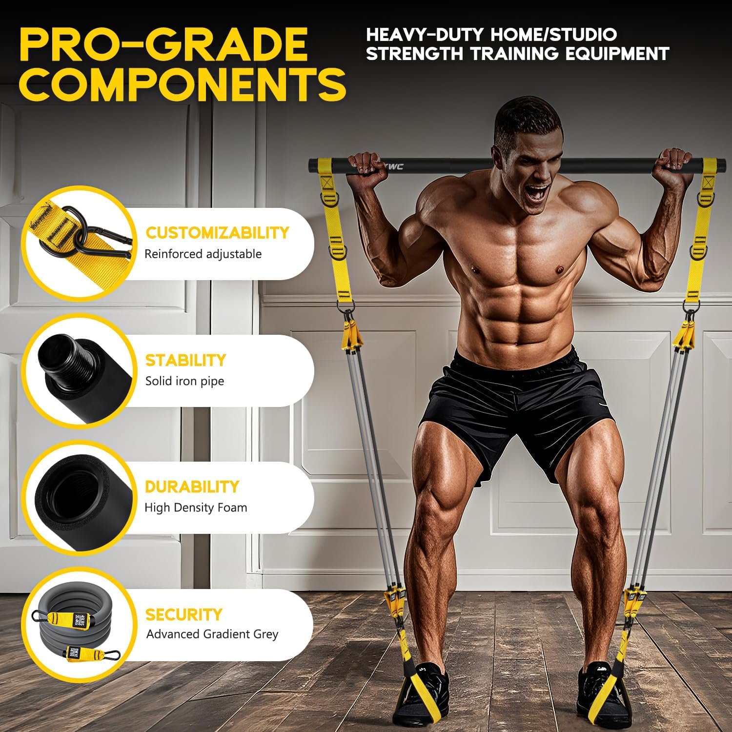 HOXWC Heavy Pilates Equipment, Portable Pilates Bar Kit with Resistance Bands, Professional Adjustable Squat Workout Equipment for Men, Home Gym Muscle Strength Training, Full Body Exercise - Image 4