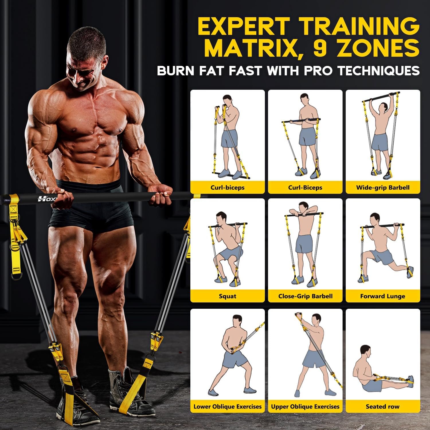 HOXWC Heavy Pilates Equipment, Portable Pilates Bar Kit with Resistance Bands, Professional Adjustable Squat Workout Equipment for Men, Home Gym Muscle Strength Training, Full Body Exercise - Image 6